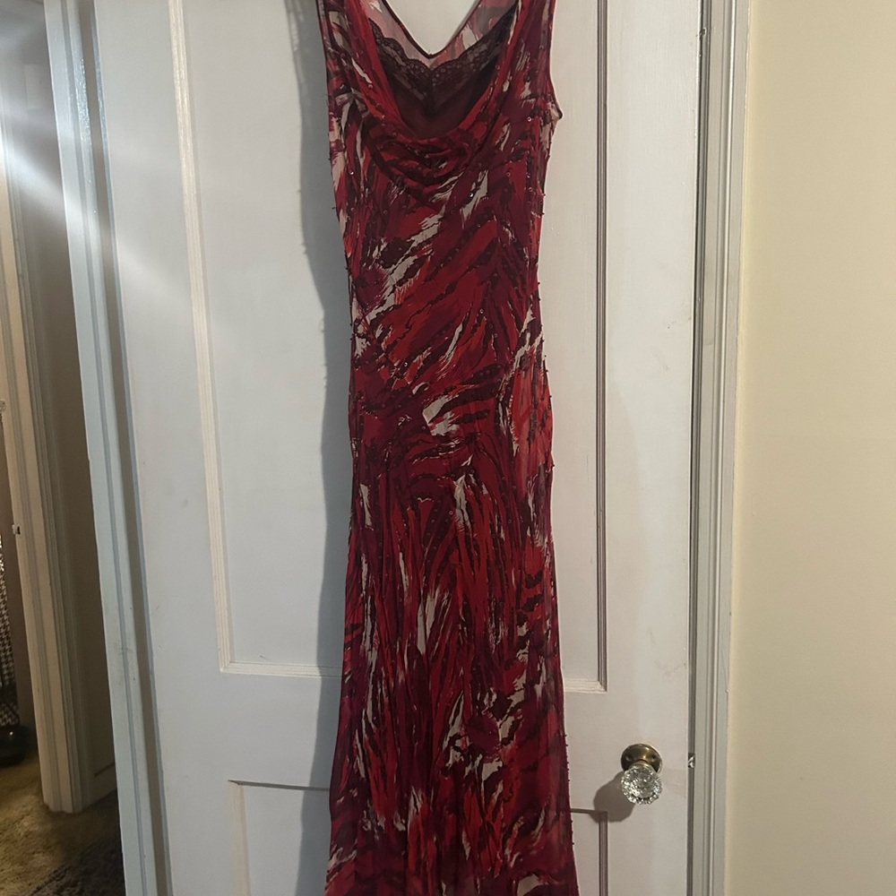 Cache Red Sleeveless Cowl Neck Maxi Dress